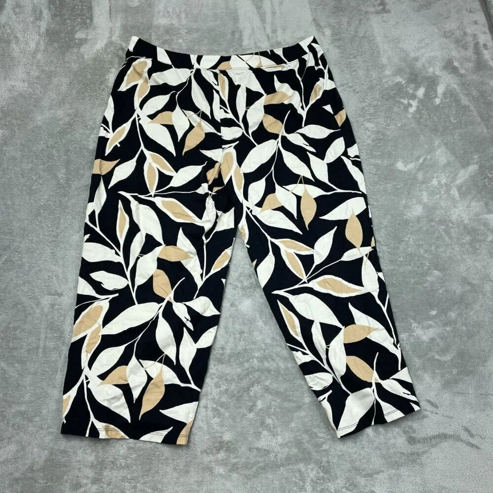D&Co Beach Womens Leaf Print Capri Pants Black & Beige Size 1XP a1555 - Picture 8 of 9